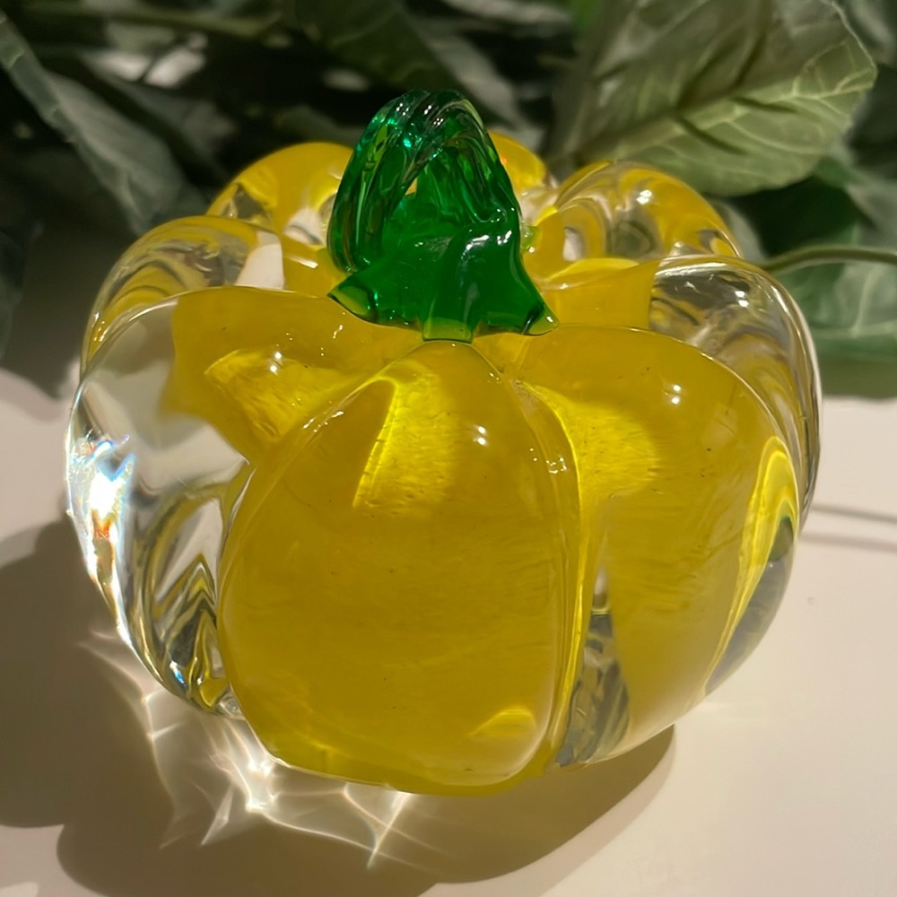 Vintage Yellow Crystal Pumpkin Decor / Paperweight!